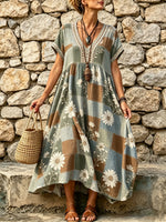 Women's Patchwork Daisy Print Maxi Dress
