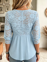 Women's Lace Twist-Front Pleated Peplum Blouse