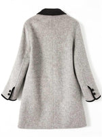 Contrast Trim Double Breasted Mid‑Length Wool Blend Coat Women