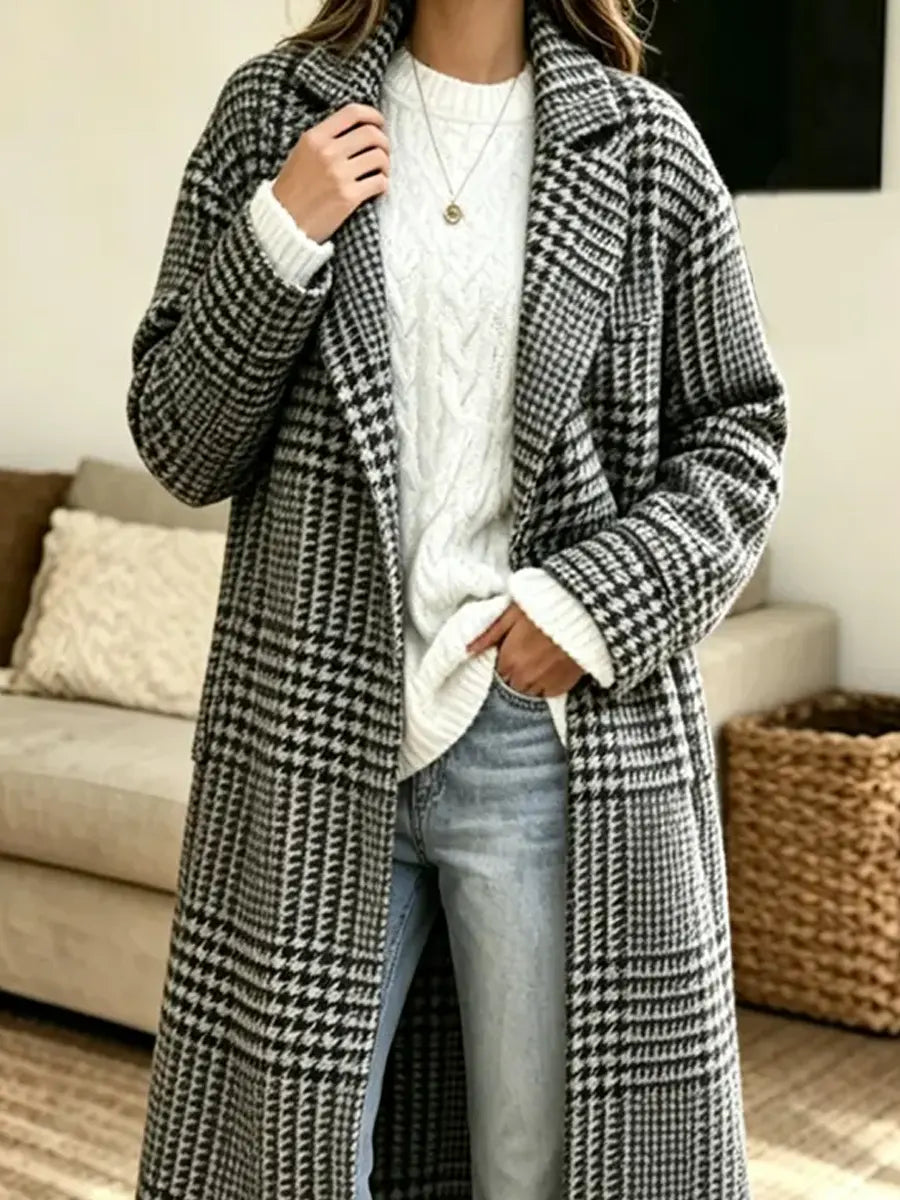 Retro Plaid Pattern Art Cozy Casual Stylish Long Sleeve Coat
