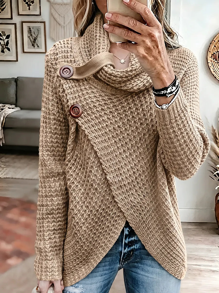 Vintage Elegant Asymmetrical High-neck Pullover Sweater
