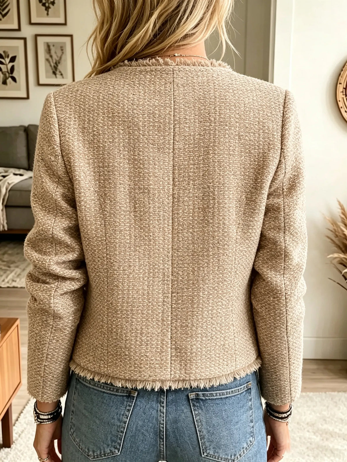 Women's Fringe Trim Tweed Jacket