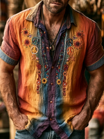 Men's Ombre Sunflower Peace Print Button-Up Shirt