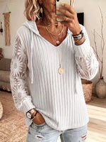 Retro Elegant Lace Hollow Patchwork Hooded Casual Long Sleeve Top