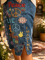 Women's Peace Slogan Print Denim Shorts