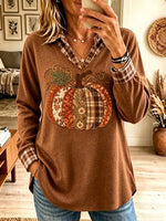 Women's Plaid Patchwork Pumpkin Tunic Top