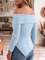 Vintage Elegant Off-the-shoulder Knit Top With Bow Irregular Sweater