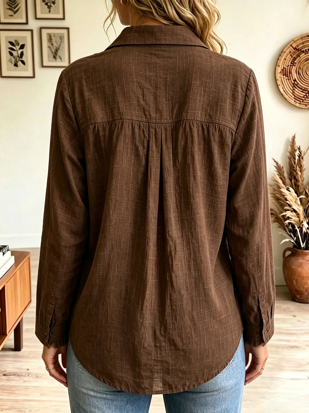 Women's Fringe Trim Button-Down Shirt