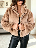 Retro Warm Fur Art Casual Stylish Lapel Zip Long Sleeve Coat