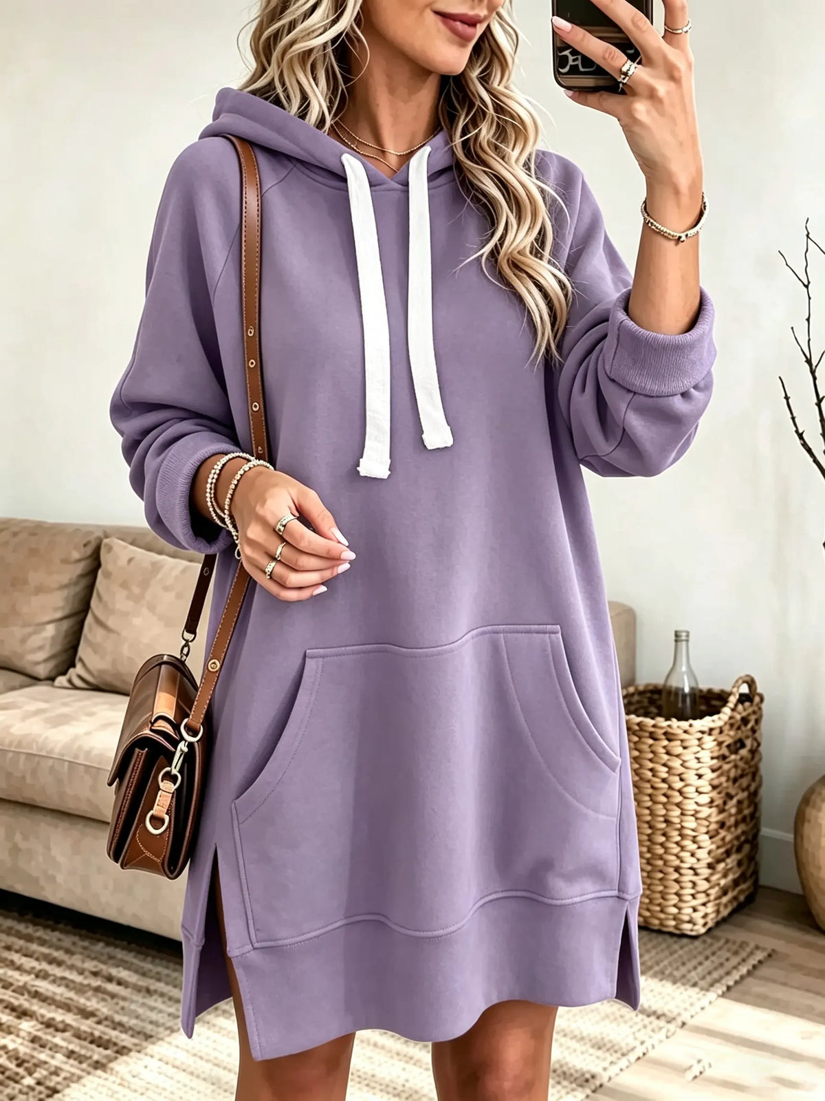 Women's Drawstring Hooded Sweatshirt Dress