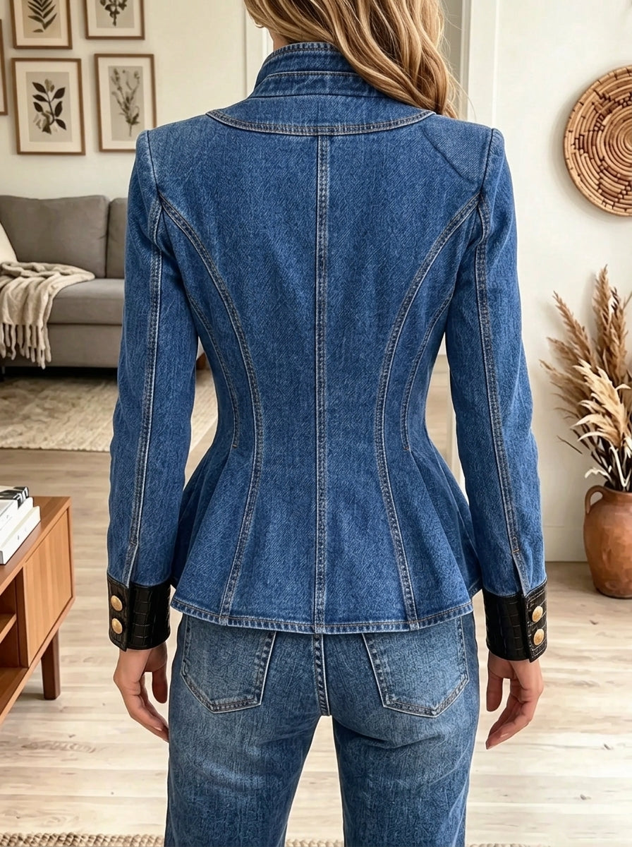 Women's Asymmetric Peplum Croc-Trim Denim Blazer