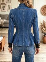 Women's Asymmetric Peplum Croc-Trim Denim Blazer