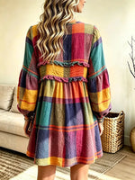 Women's Colorful Plaid Long Sleeve Mini Dress