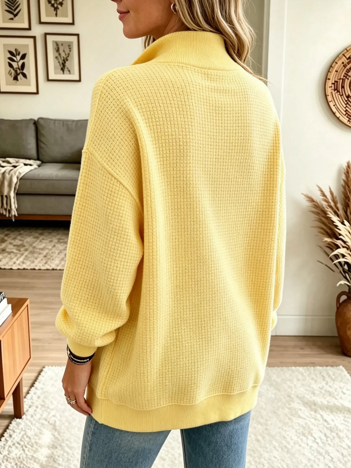 Women's Half-Zip Waffle Knit Pullover Sweatshirt