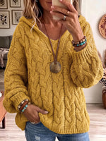 Vintage Elegant Hooded Cable Knit Warm Sweater