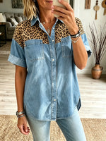 Women's Leopard Yoke Denim Shirt