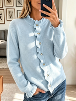 Women's Scalloped Ruffle Trim Knit Cardigan