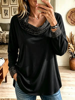 Women's Glitter Trim Draped Cowl Neck Tunic Blouse