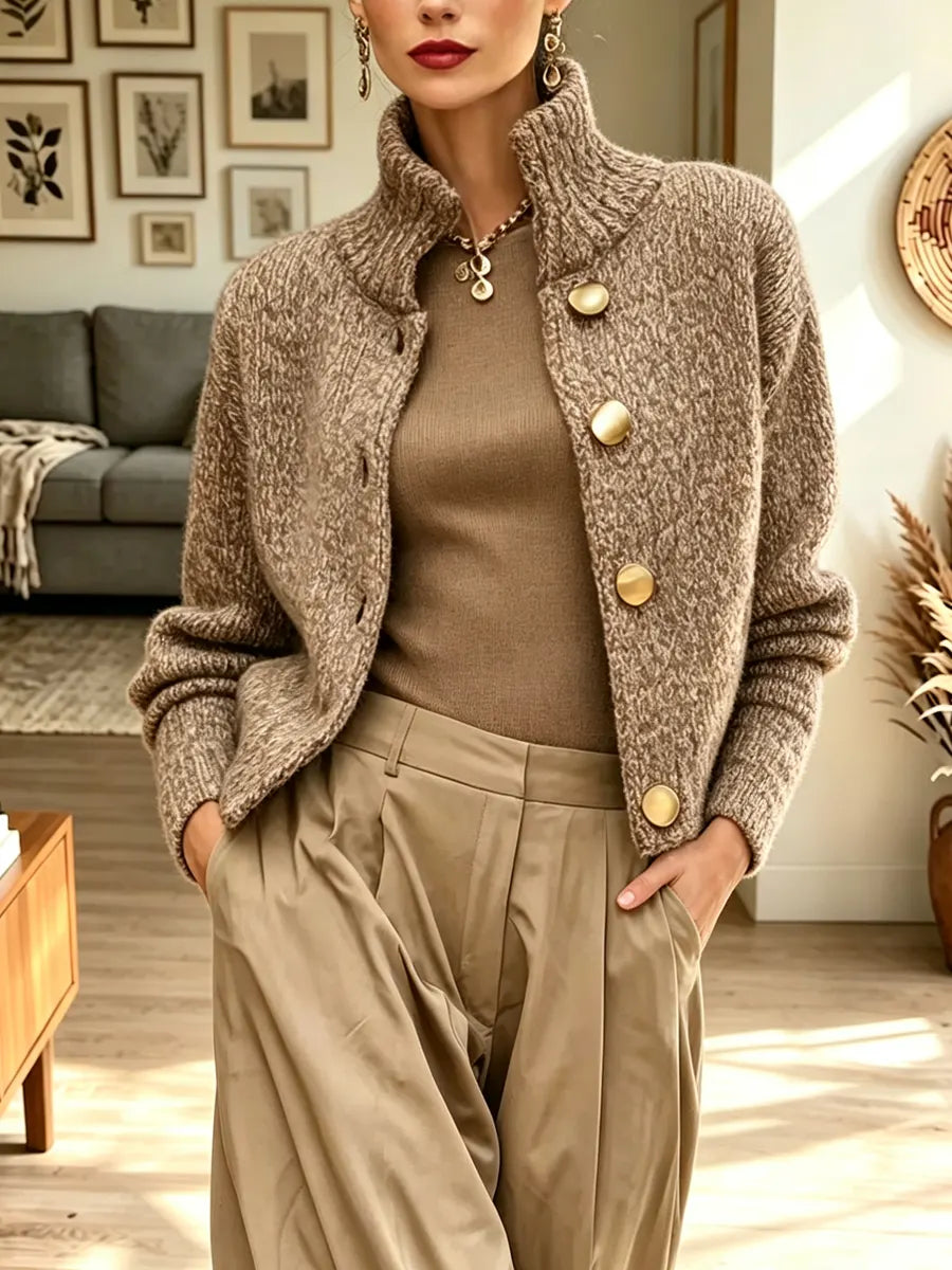 Retro Art Casual Stylish Long Sleeve Turtleneck Cardigan Sweater