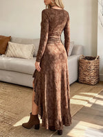 Vintage Elegant Jacquard Ruffle Slit Dress