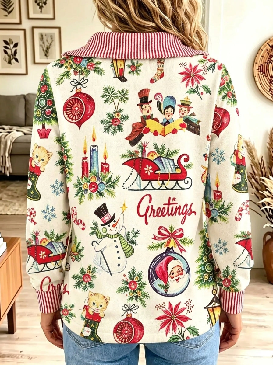 Women's Vintage Christmas Graphic Half-Zip Shirt