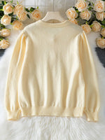Retro Elegant Button Round Neck Art Casual Stylish Long Sleeve Knitted Sweater