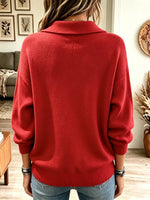 Women's Split Polo Collar Pocket Sweater