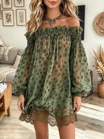 Vintage Elegant Polka Dot Chiffon Patchwork Lace Dress