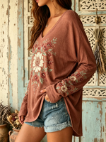 Women's Floral Medallion Print V-Neck Top