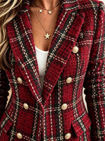 Women's Double-Breasted Plaid Tweed Blazer