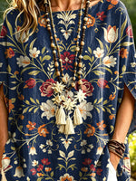 Women's Retro Floral Pattern Art Print Casual Short Sleeve Cotton Linen Shirt