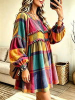 Women's Colorful Plaid Long Sleeve Mini Dress