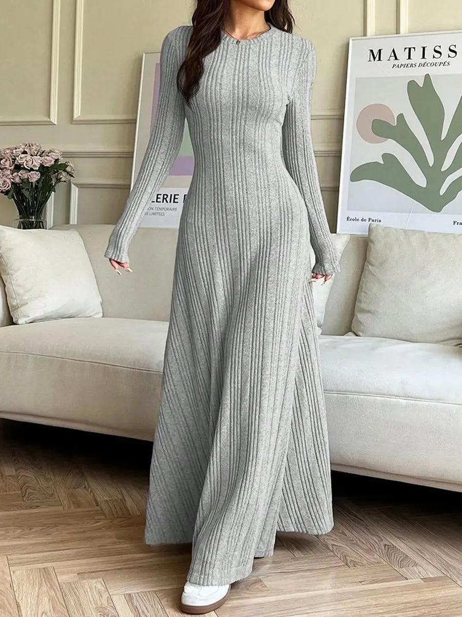 Vintage Chic Elegant Knit Art Casual Round Neck Stylish Long Sleeve Dress