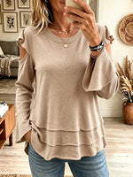 Women's Cold-Shoulder Tiered Ruffle Hem Knit Top