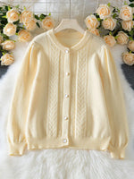 Retro Elegant Button Round Neck Art Casual Stylish Long Sleeve Knitted Sweater