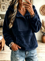 Women's Half-Zip Kangaroo Pocket Teddy Fleece Hoodie