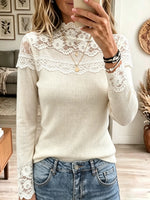 Women's Sheer Floral Lace Mock Neck Knit Top