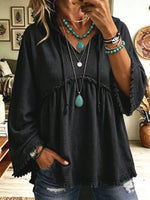 Retro Hooded Loose Art Casual Stylish 3/4 Sleeve Cotton Shirt