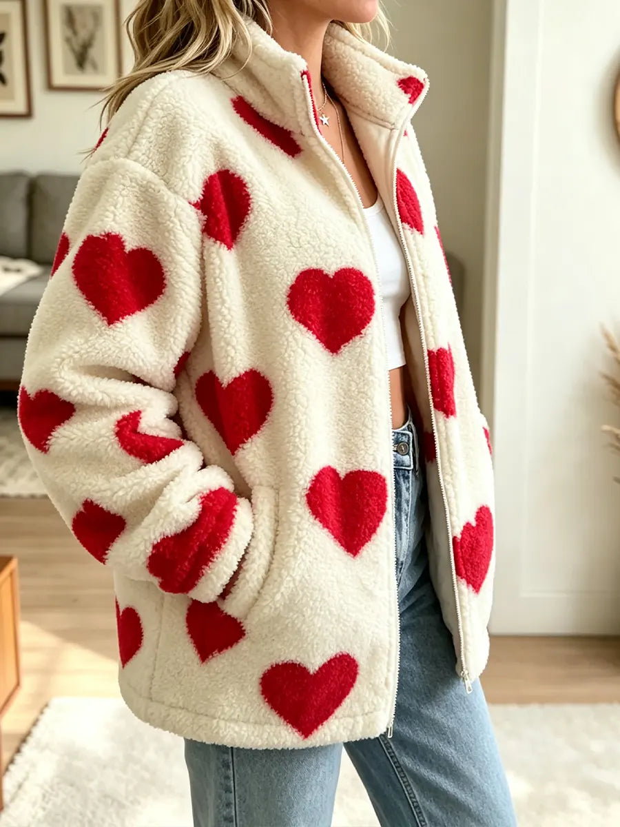 Women's Casual Loose-fit Heart Zipper Coat