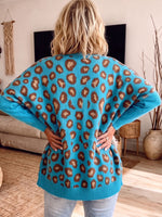 V Neck Leopard Print Open Front Knit Cardigan