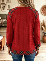 Women's Plaid Trim Cable Knit Christmas Tree Sweater