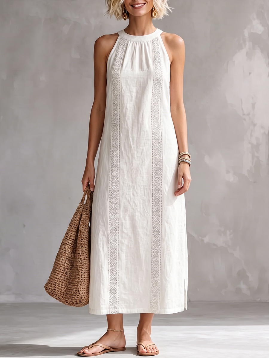 Retro Cozy Lace Minimalist Linen Dress