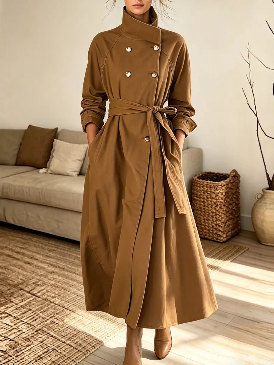 Retro Chic Stand Collar Art Button Cozy Casual Stylish Long Sleeve Coat
