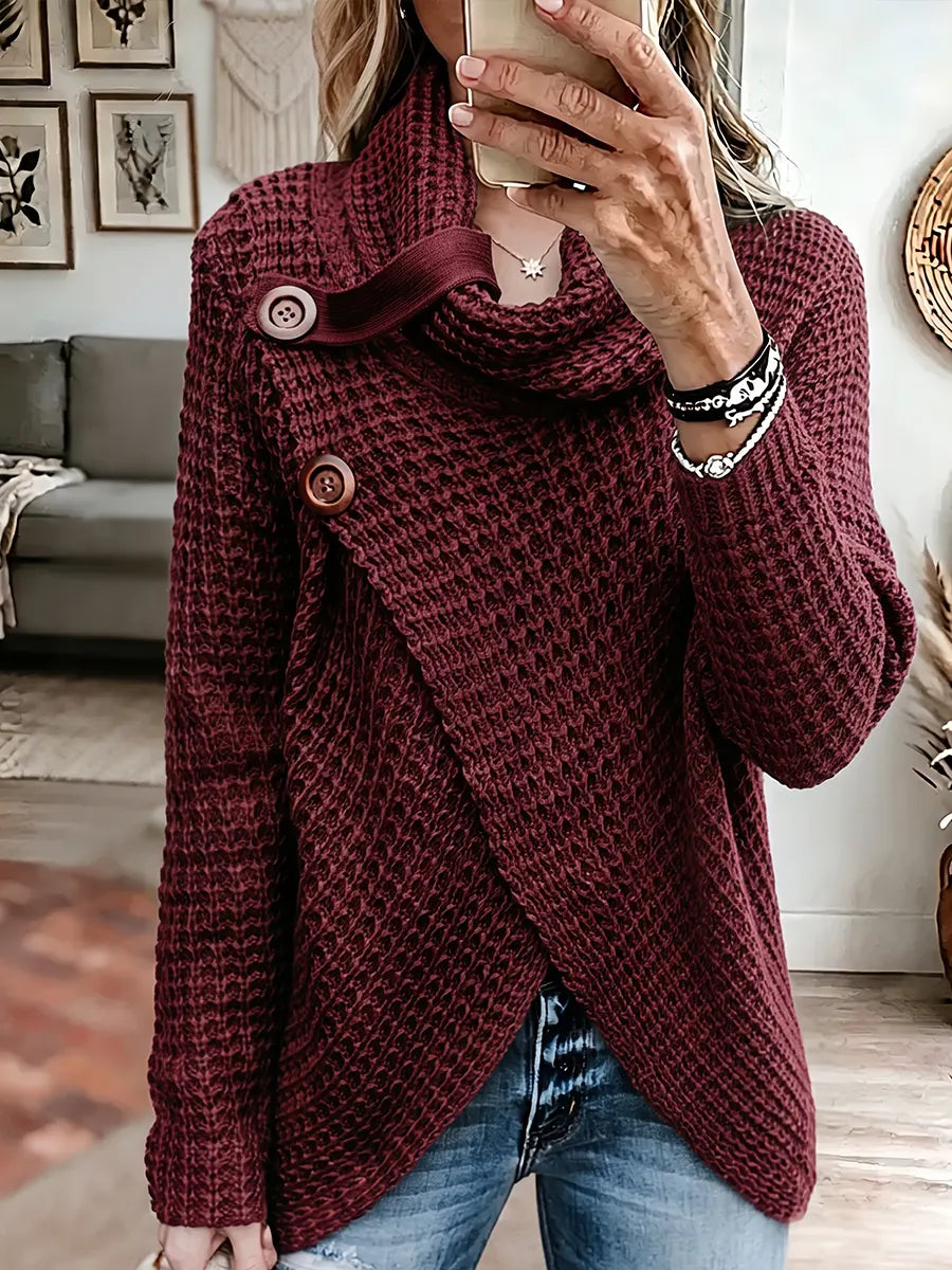 Vintage Elegant Asymmetrical High-neck Pullover Sweater
