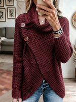 Vintage Elegant Asymmetrical High-neck Pullover Sweater