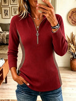 Women's Colorblock Side Panel Half-Zip Ribbed Top