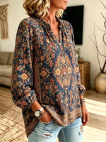Women's Vintage Damask Button-Down Blouse