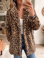 Vintage Elegant Leopard Print Fleece Coat