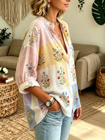 Women's Pastel Floral Patchwork Print Button-Down Shirt