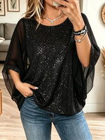 Women's Glitter Shimmer Sheer Cape Sleeve Top